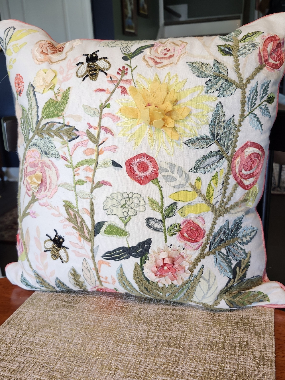 Pier 1 Floral Embroidered Accent Pillow in Multicolor